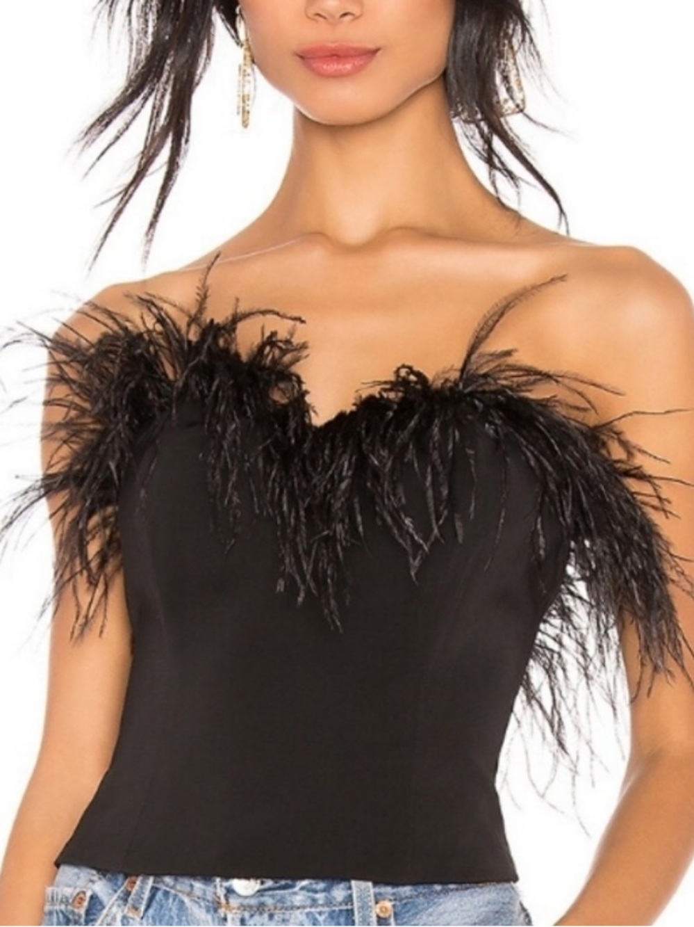 LPA Aida Black Feather Corset Top L